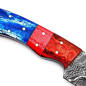 Smart & Sharp Custom Handmade Damascus Steel Hunting Knife/Skinning Knife AA-17301 (Red & Blue Wood)