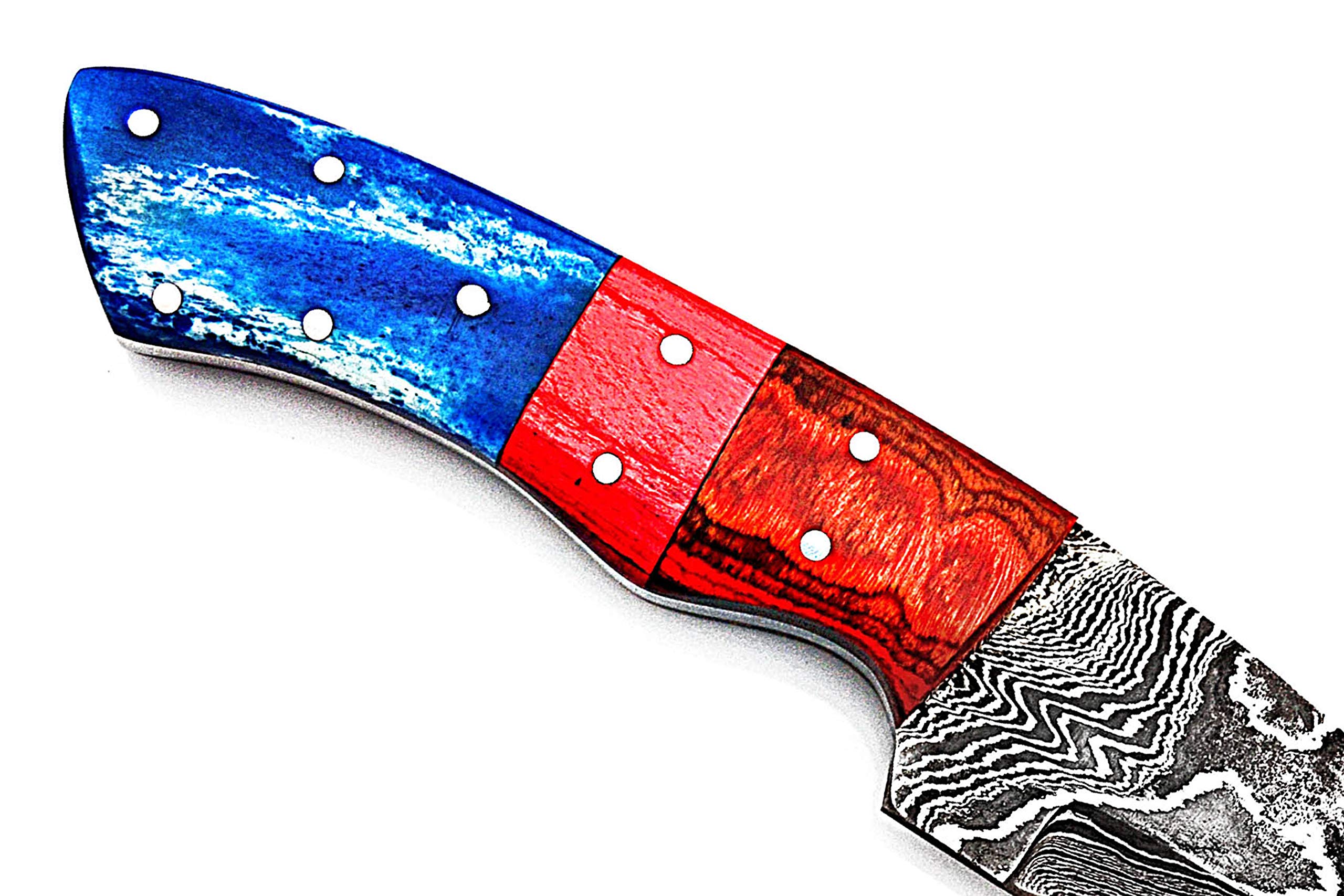 Smart & Sharp Custom Handmade Damascus Steel Hunting Knife/Skinning Knife AA-17301 (Red & Blue Wood)