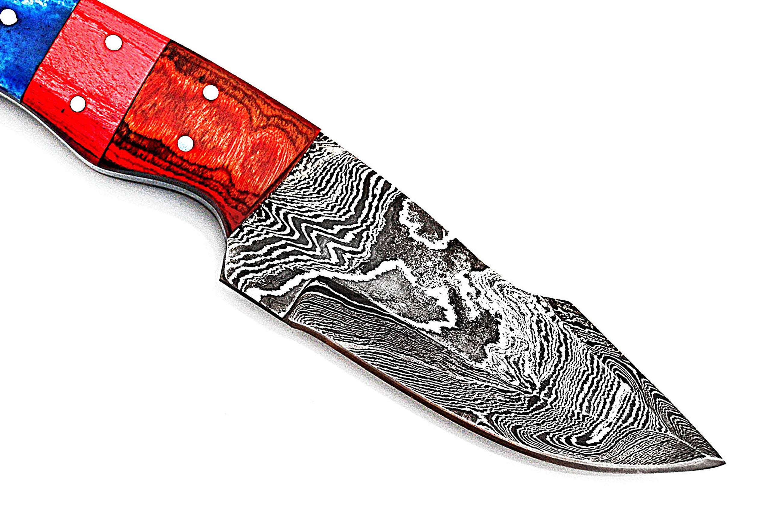 Smart & Sharp Custom Handmade Damascus Steel Hunting Knife/Skinning Knife AA-17301 (Red & Blue Wood)