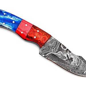 Smart & Sharp Custom Handmade Damascus Steel Hunting Knife/Skinning Knife AA-17301 (Red & Blue Wood)