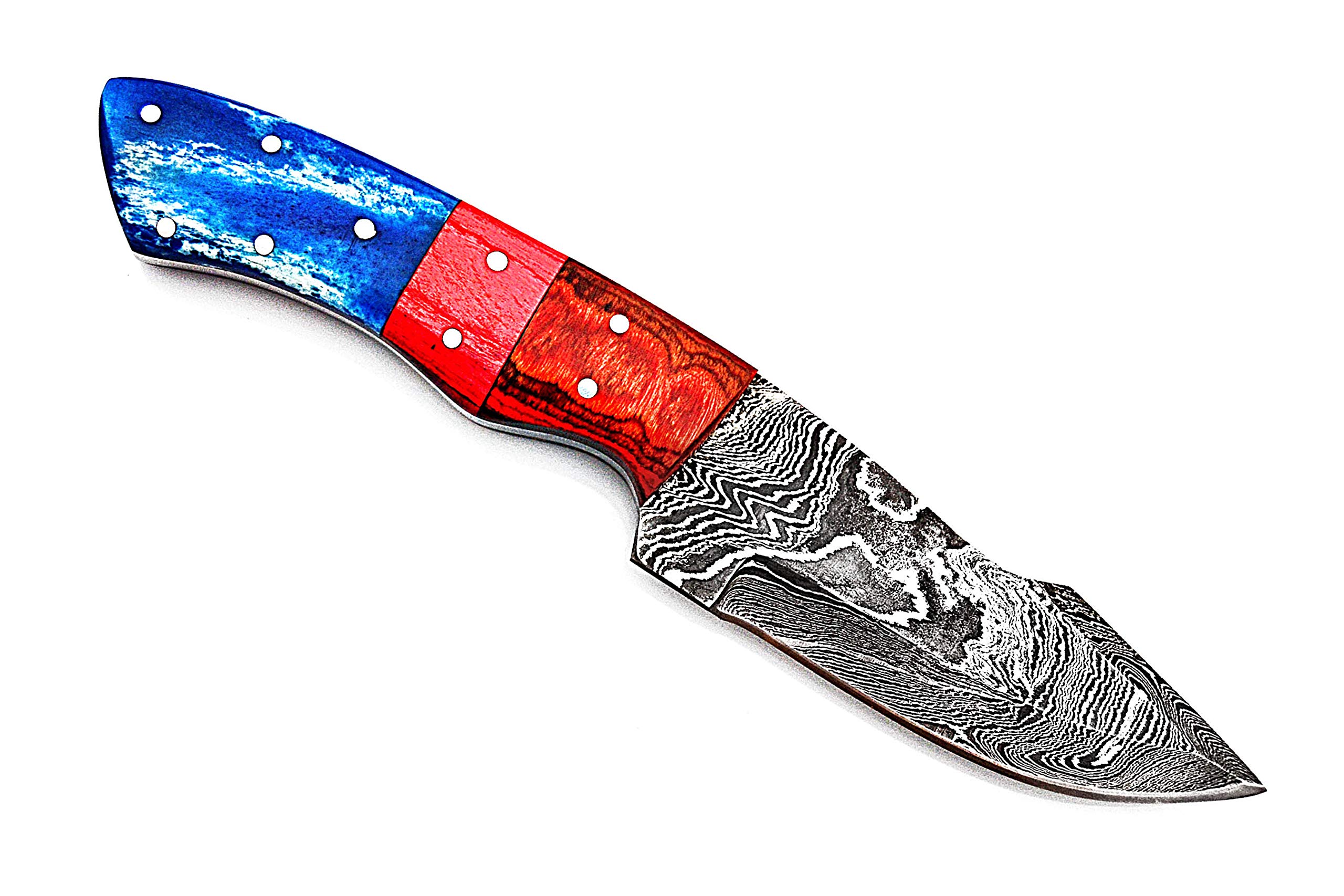 Smart & Sharp Custom Handmade Damascus Steel Hunting Knife/Skinning Knife AA-17301 (Red & Blue Wood)