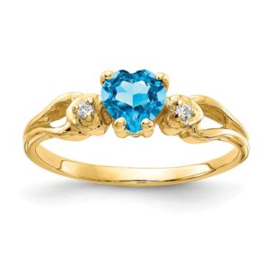 Solid 14k Yellow Gold 5mm Heart Blue Topaz Diamond Engagement Ring Size 9 (.02 cttw.)