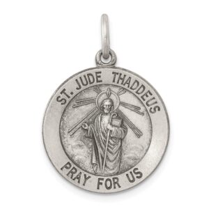 solid 925 sterling silver catholic patron saint jude thaddeus pendant charm medal - 25mm x 20mm