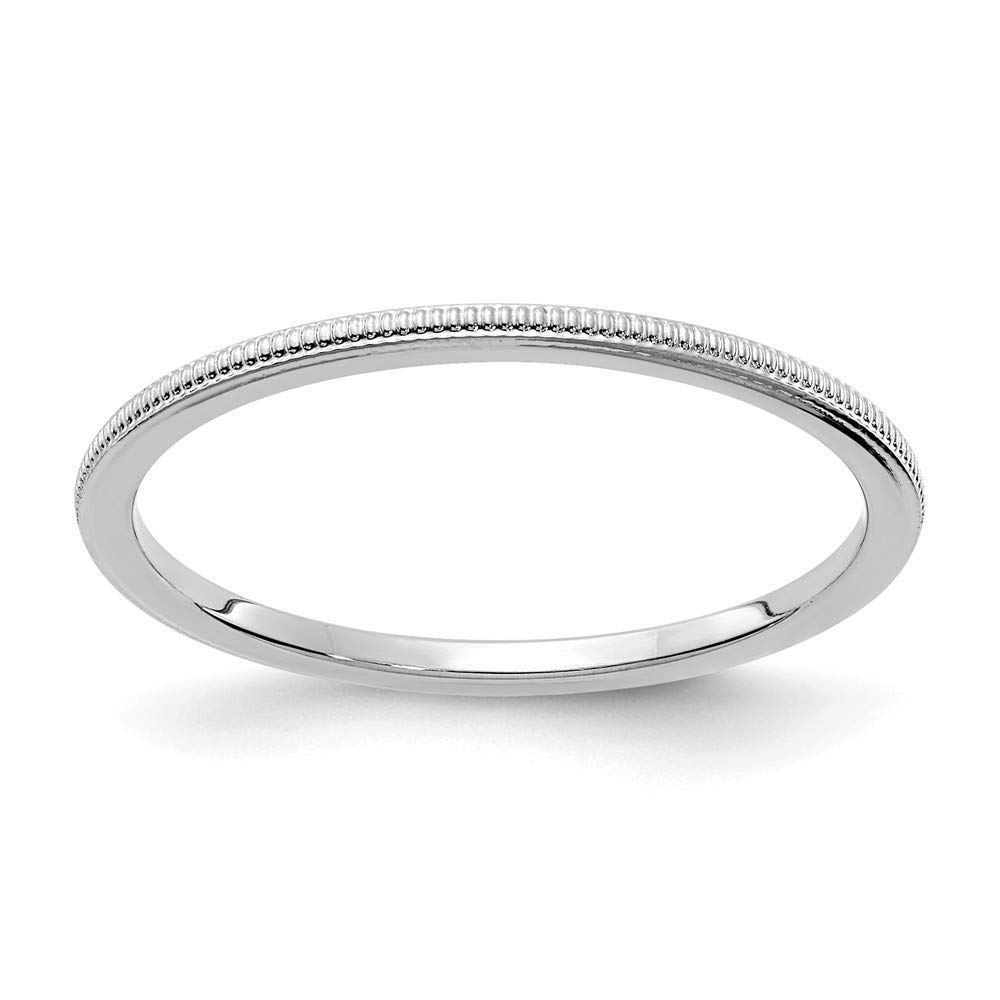 Solid 14K White Gold 1.2mm Milgrain Stackable Band Thin Wedding Anniversary Ring Size 7