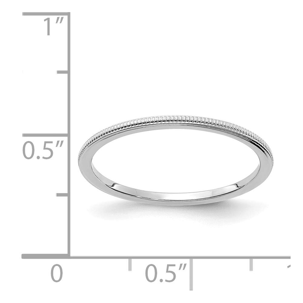 Solid 14K White Gold 1.2mm Milgrain Stackable Band Thin Wedding Anniversary Ring Size 7