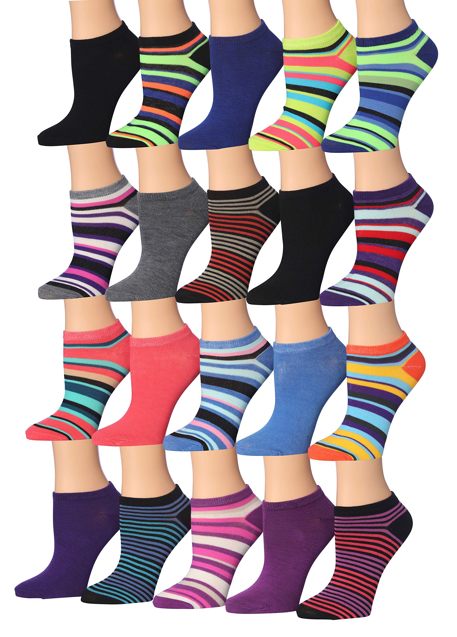 Tipi Toe Women's & Girls 20 Pairs Colorful Patterned Low Cut/No Show Socks GN12-68-20