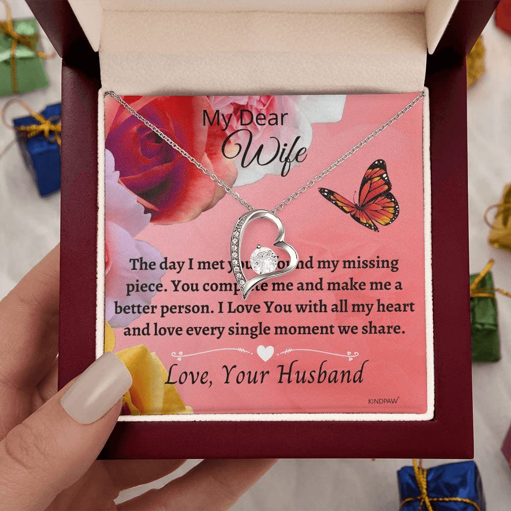 KINDPAW Wife Birthday Gifts From Husband - I Found My Missing Piece. You Complete Me and Make Me A Better Person – Happy Anniversary, Christmas, Valentine’s Day Romantic Gift Necklace For Her