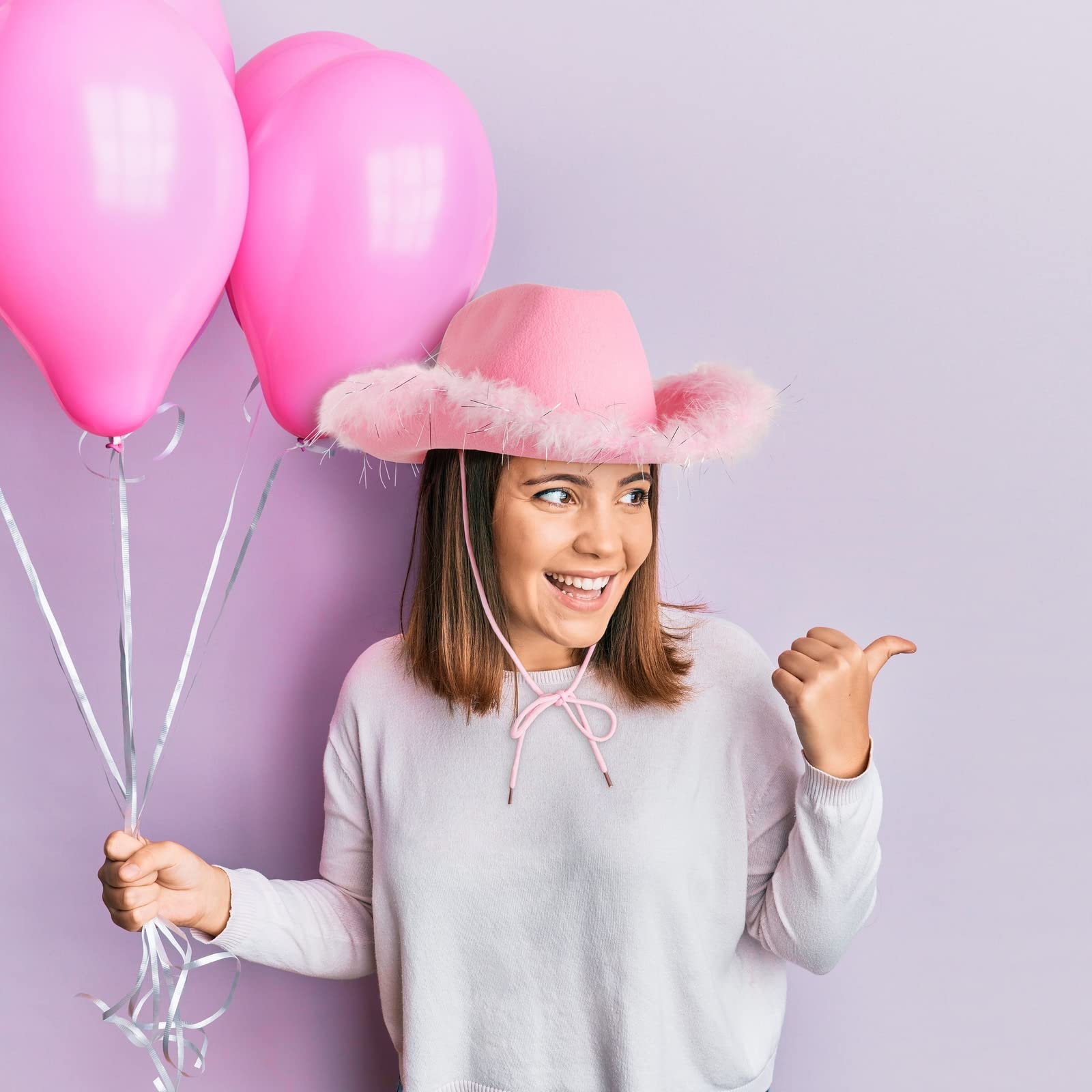 Juvolicious Cowboy Hats for Women and Men - Fluffy, Sparkly Pink Cowgirl Hat with Feathers for Costume, Dress Up Birthday, Party