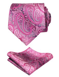 alizeal paisley men's tie and pocket square sets (59" length x 3.5" width, rose pink)