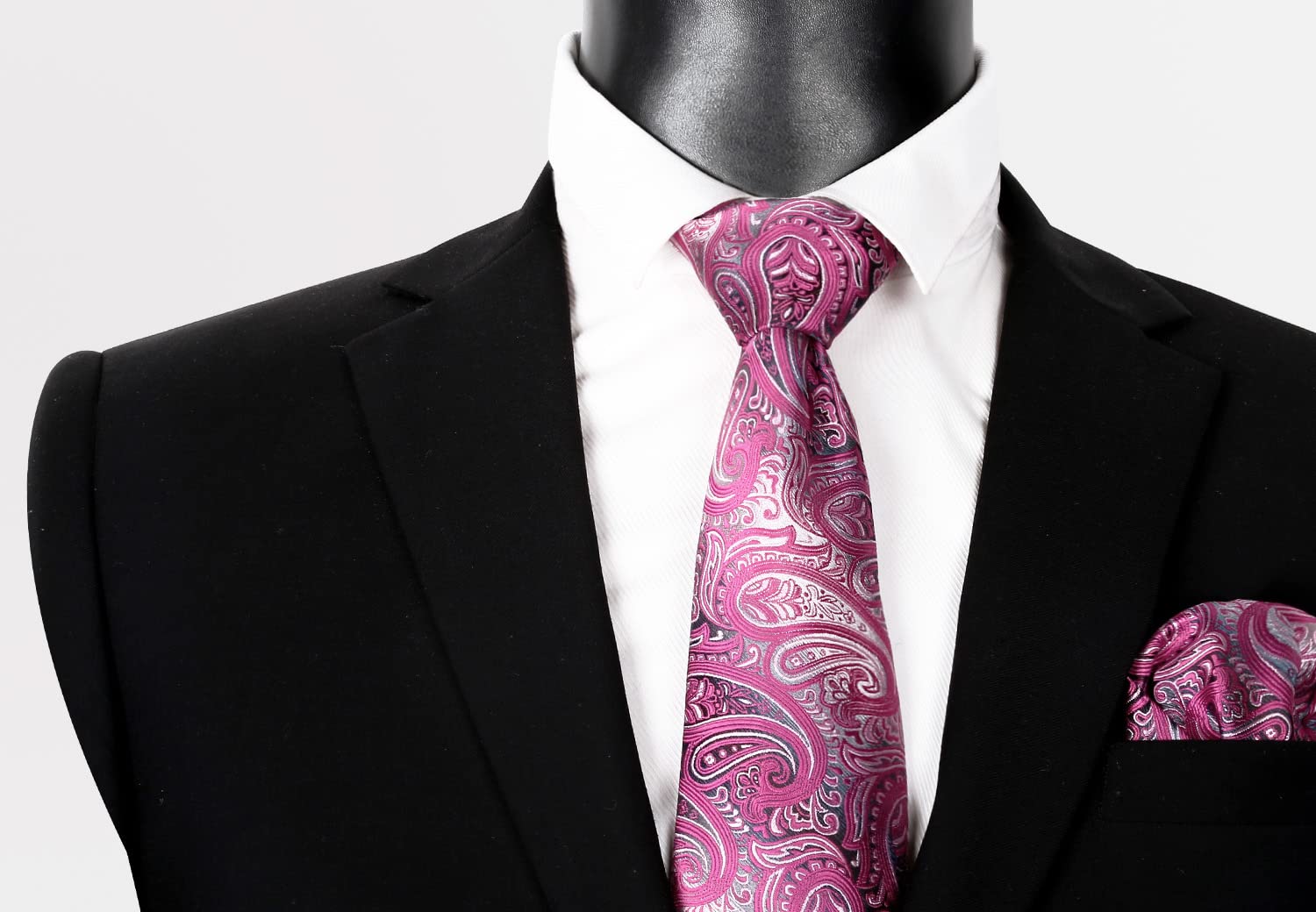 Alizeal Paisley Men's Tie and Pocket Square Sets (59" Length x 3.5" Width, Rose Pink)