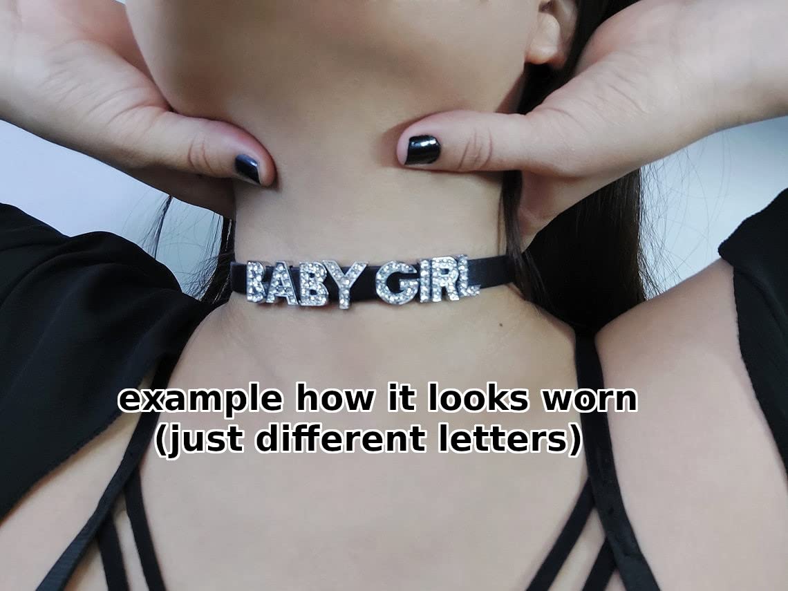 Naughty Choker Necklace - Cute Sexy Collar for Women Rhinestone Letters Black