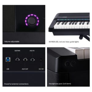 The ONE NEX Digital Piano, Piano Keyboard with 88 Hammer Action Keys for Beginner/Professional, Full Size Weighted Keyboard with Teaching LED Lights, Supports USB/Audio/Headphones/Sustain Pedal