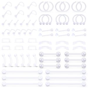 scerring 66pcs clear piercing retainer septum nose studs flexible lip ear nose hoop tongue rings nipple ring cartilage rook daith earrings plastic industrial piercing jewelry retainer