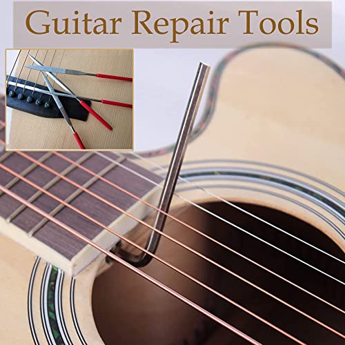 GOCOHHI Guitar Repairing Tool Kit Wire Plier,String Organizer,Fingerboard Protector,Hex Wrenches, Files, String Ruler Action Ruler, Spanner Wrench,Bridge Pins for Guitar Ukulele Bass Mandolin (26 PCS)