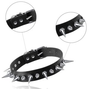 Hicarer 4 Pcs Women Men Cool Punk Choker Gothic Goth Spike Heart Shape Biker Choker PU Leather Collar Studded Rock Necklace (Black)