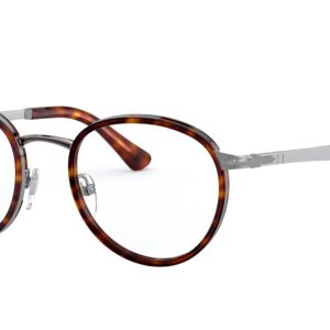 Persol PO2468V Round Prescription Eyewear Frames, Gunmetal/Havana/Demo Lens, 49 mm