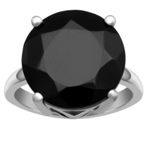 10 mm round cut four prong set black onyx gemstone 925 sterling silver unisex ring (5.5)