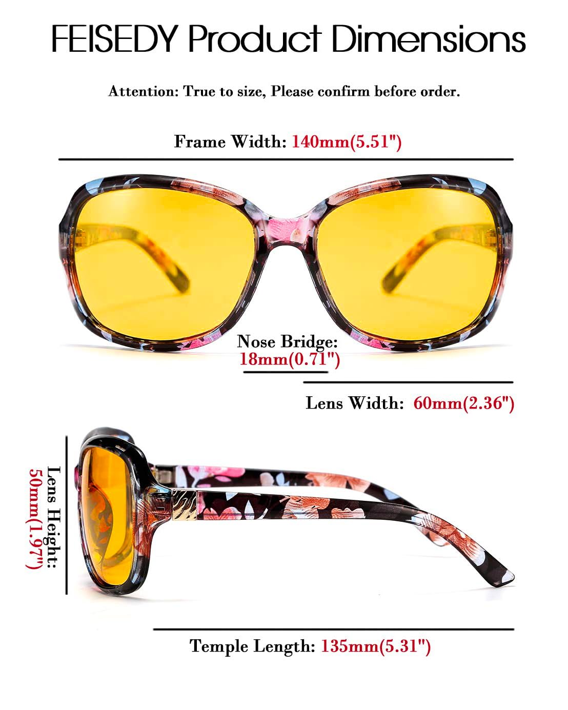 FEISEDY Classic Womens Night Glasses Driving Anti Glare Wrap Around Yellow Sunglasses B2548