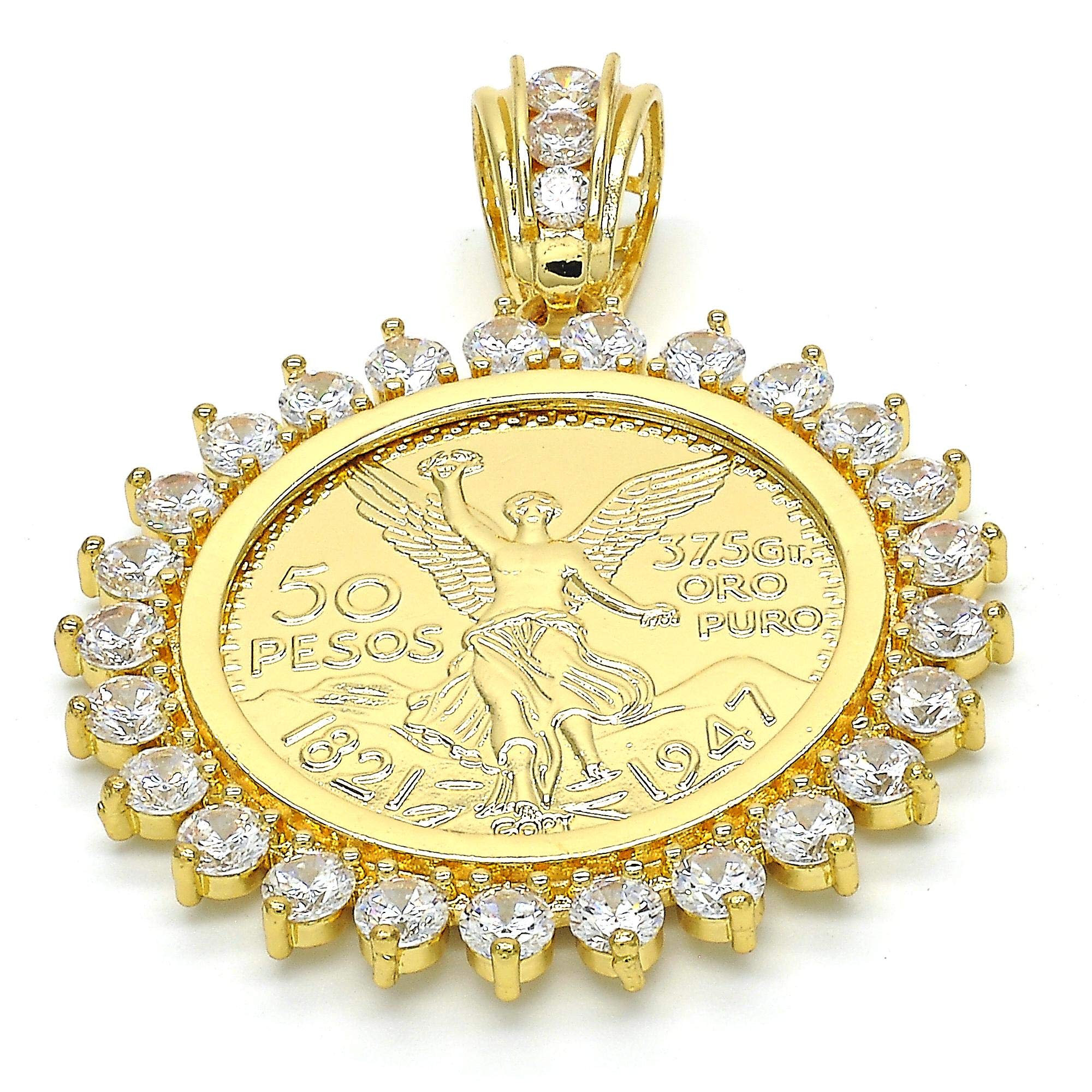 The Bling Factory Polished 14k Yellow Gold Plated Clear Cubic Zirconia Type Type Type Pendant, 70mm x 53mm (' x ')