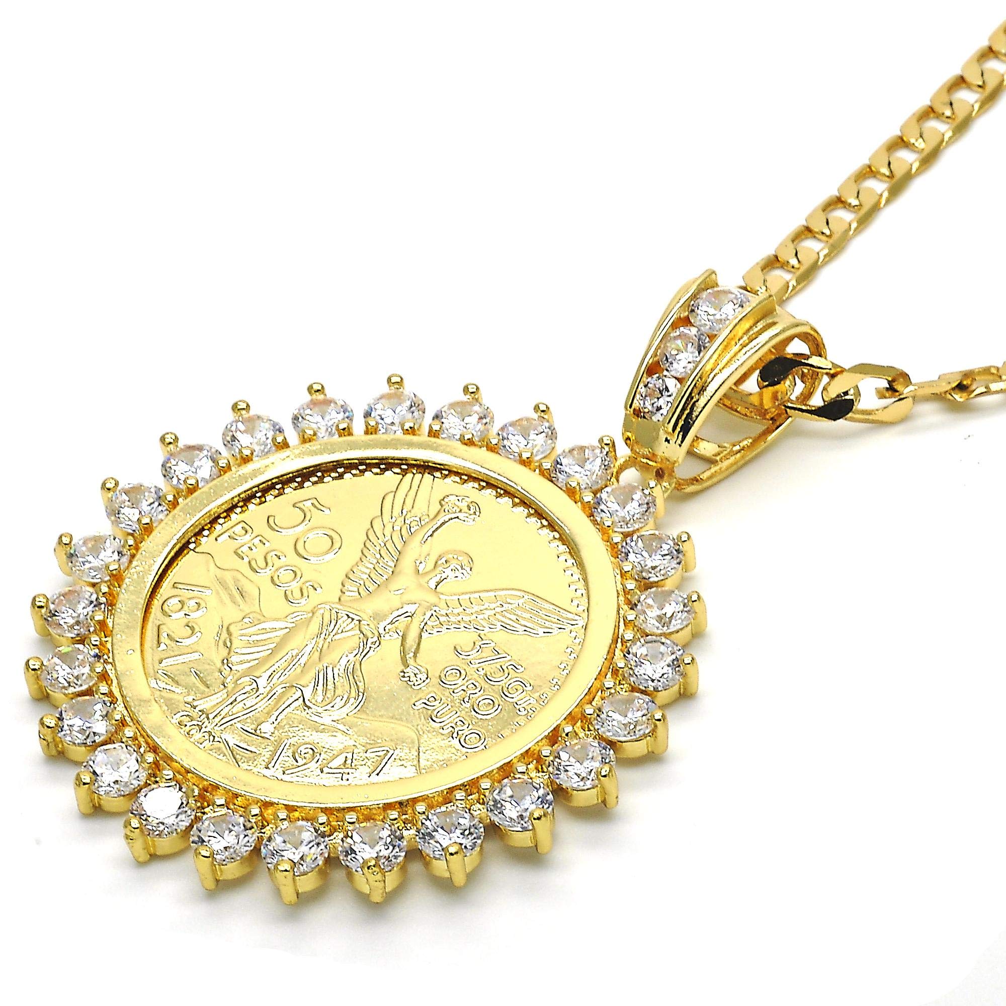 The Bling Factory Polished 14k Yellow Gold Plated Clear Cubic Zirconia Type Type Type Pendant, 70mm x 53mm (' x ')