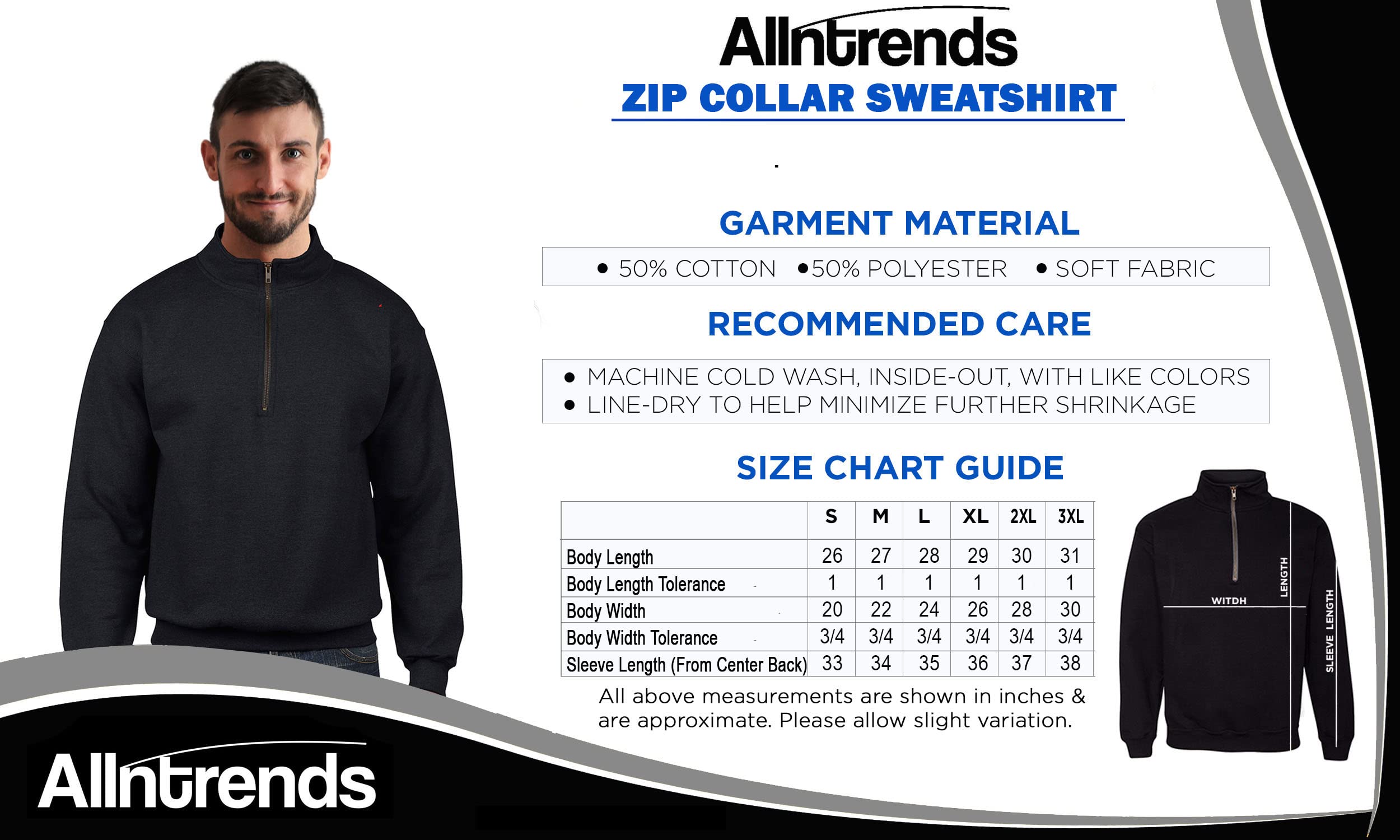 ALLNTRENDS Adult Zip Collar Sweatshirt US Air National Guard Embroidered Top (M, Black)