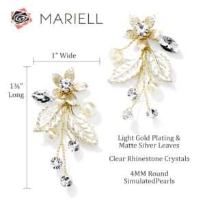 Mariell Light Silvery-Gold Bridal and Wedding Dangle Earrings, Organic Floral Motif, Perfect Flower Earring for Brides, Prom, Homecoming, Bridesmaids