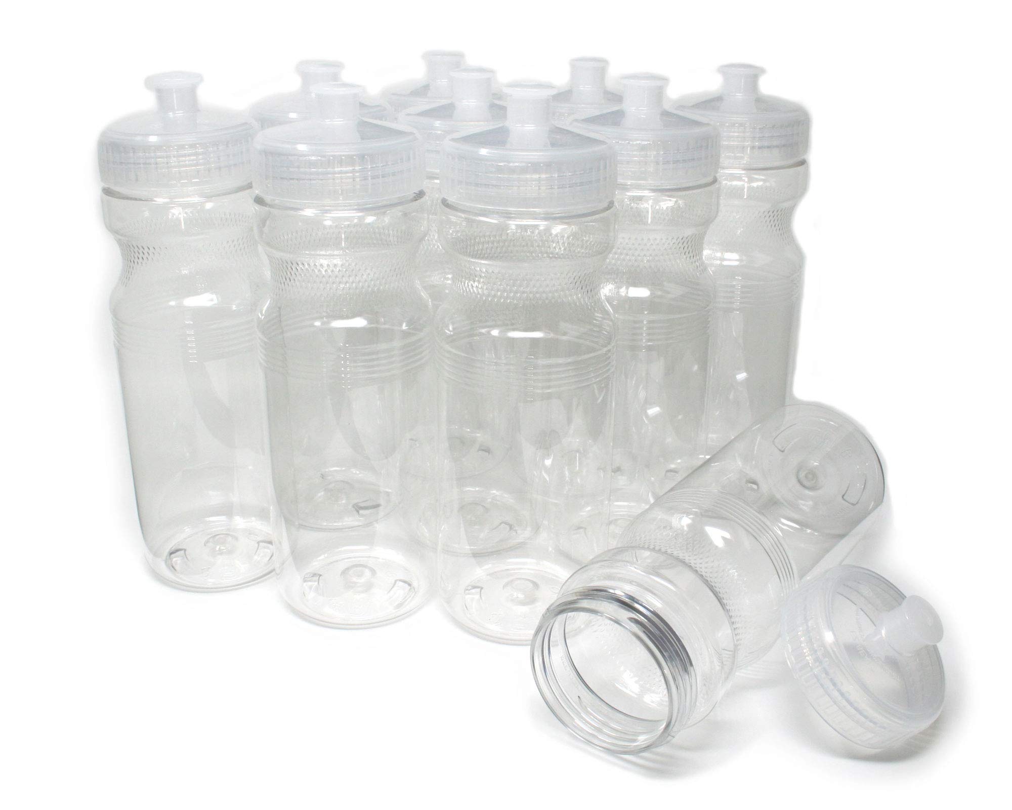 Rolling Sands 24 Ounce BPA-Free Clear/Clear Plastic Water Bottles, Set of 10, Made in USA