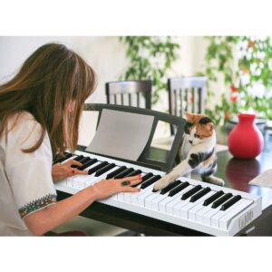 Costzon 61-Key Portable Digital Piano, Upgraded Premium Electric Keyboard W/ 128 Rhythm, 128 Tone, Sustain Pedal, MIDI/USB Interface, Power Supply, Bluetooth Function (White)