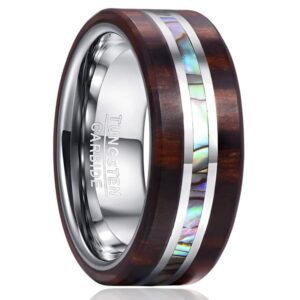 Vakki Unisex Tungsten Carbide Promise Rings for Him Wood and Abalone Shell Inlay Wedding Band Comfort Fit Size 10.5