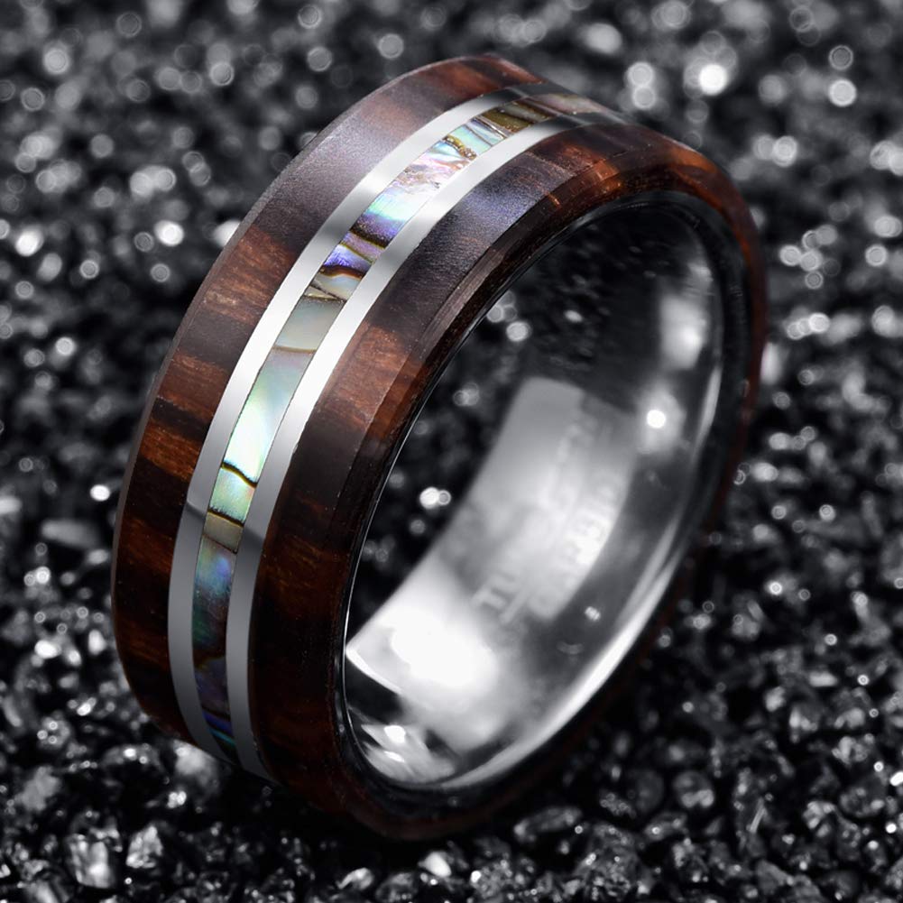 Vakki Unisex Tungsten Carbide Promise Rings for Him Wood and Abalone Shell Inlay Wedding Band Comfort Fit Size 10.5