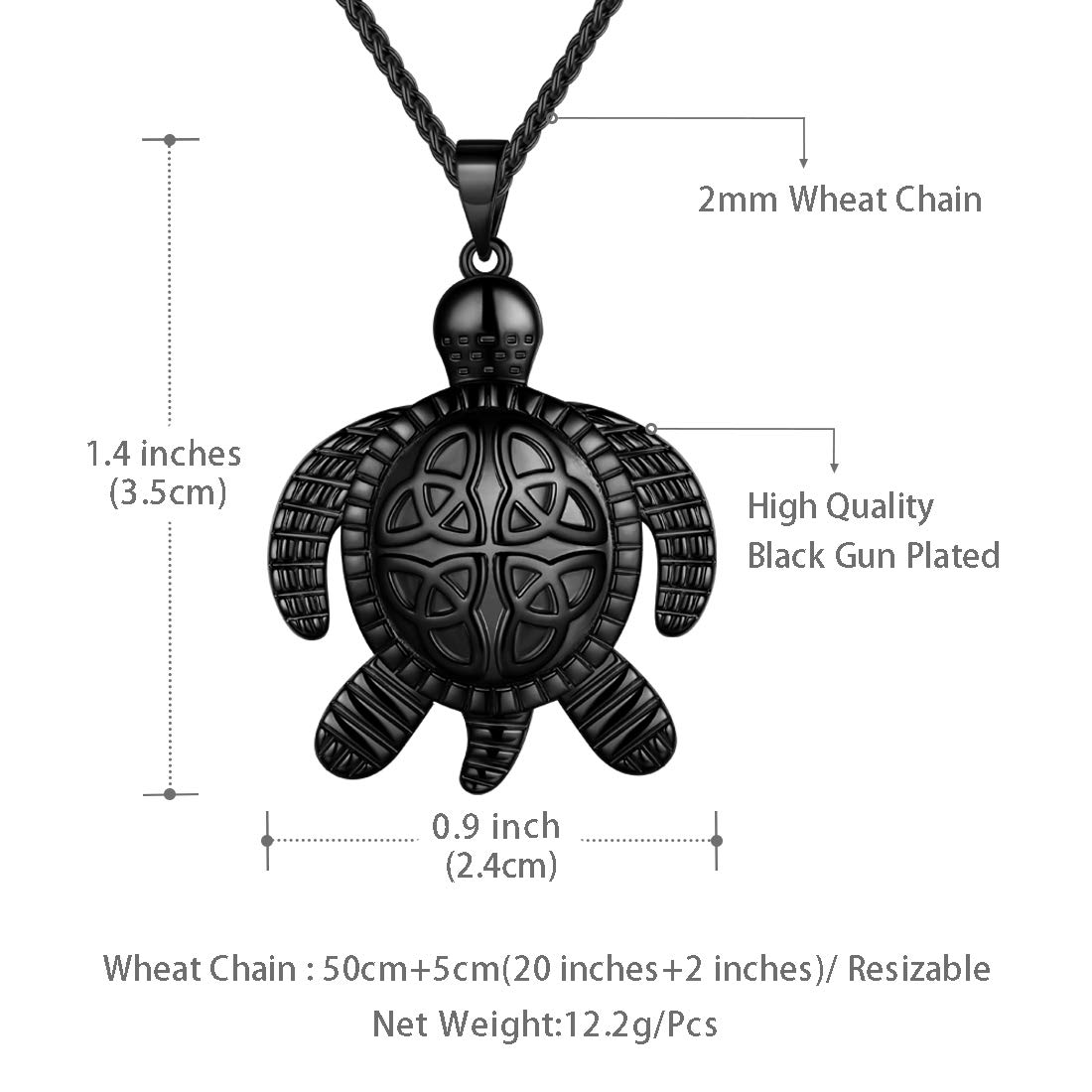 beautlace Turtle Necklaces Celtic Knot Pendant Black Gun Plated Animals Pendant Necklace Jewelry Gifts for Men and Women KP0063K