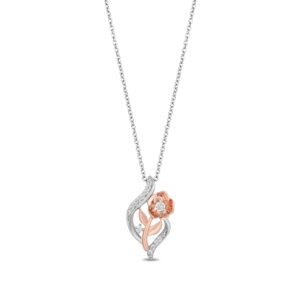 jewelili enchanted disney fine jewelry 14k rose gold over sterling silver 1/5 cttw diamond belle rose pendant