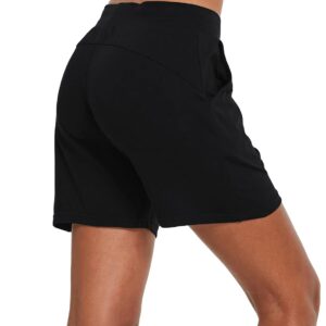 BALEAF Womens Lounge Shorts Cotton Athletic Sweat Shorts with Pockets High Waist Summer Casual Black Size XXL