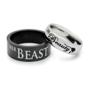 Black Her Beast Ring Stainless Steel Wedding Bands Anniversary Engagement Promise Ring (His Size 13)