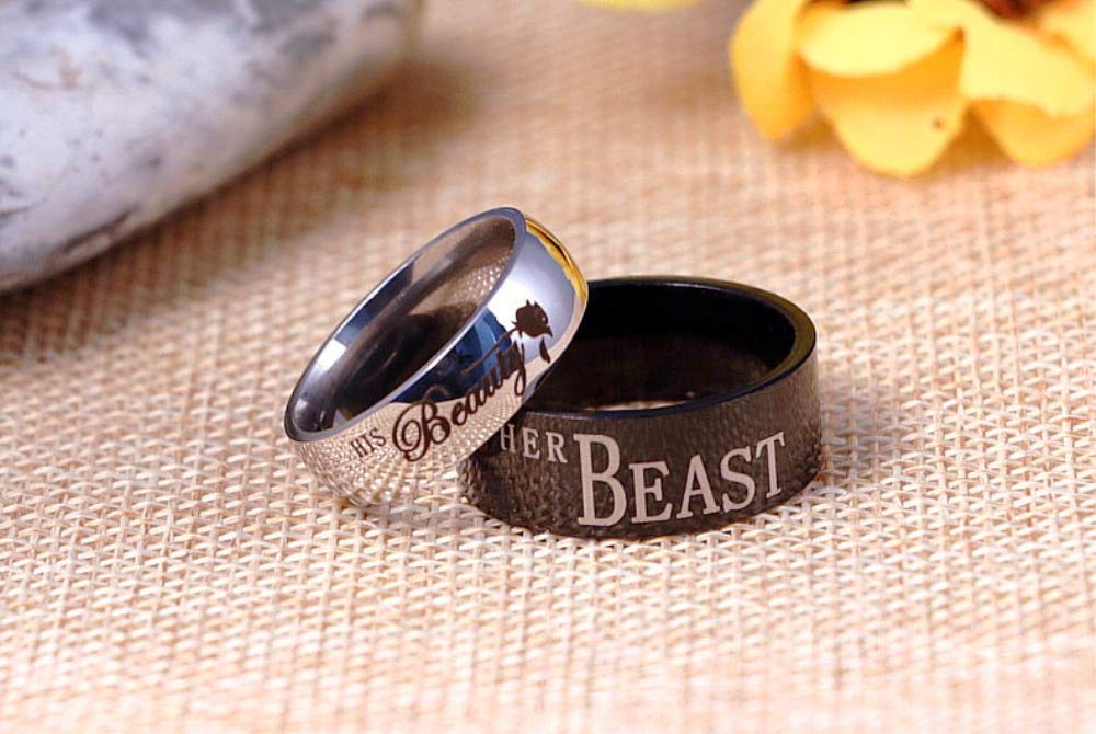 Black Her Beast Ring Stainless Steel Wedding Bands Anniversary Engagement Promise Ring (His Size 13)