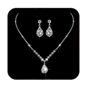 jakawin bride silver bridal necklace earrings set crystal wedding jewelry set rhinestone choker necklace for women (set of 3) (nk144-3)