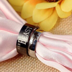 His Beauty Rose Flower Ring Stainless Steel Wedding Bands Anniversary Engagement Promise Ringg Valentines Day Present (Her Size 10)