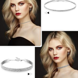 Hicarer 2 Pieces Rhinestone Choker Necklaces 1 and 3 Rows Women Crystal Choker Necklaces