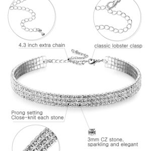 Hicarer 2 Pieces Rhinestone Choker Necklaces 1 and 3 Rows Women Crystal Choker Necklaces