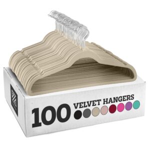 zober velvet hangers 100 pack - heavy duty ivory hangers for coats, pants & dress clothes - non slip clothes hanger set - space saving felt hangers for clothing