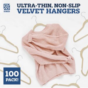 Zober Velvet Hangers 100 Pack - Heavy Duty Ivory Hangers for Coats, Pants & Dress Clothes - Non Slip Clothes Hanger Set - Space Saving Felt Hangers for Clothing