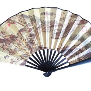 Classic Folding Fan,Bamboo Fan Rib&Printing Cloth of 12+ Pattern Options,13in,折扇 (Pattern 5-Riverside Scene at Qingming Festival(清明上河图))