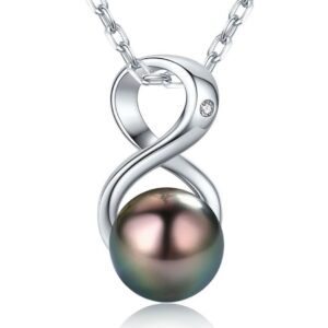 CHAULRI Infinity Top Grade AAA Tahitian Black Pearl Pendant Necklace 18K Gold Over Sterling - Birthday Anniversary Jewelry Gifts for Women Wife Mom Daughter (18K White Gold, Black Pearl)