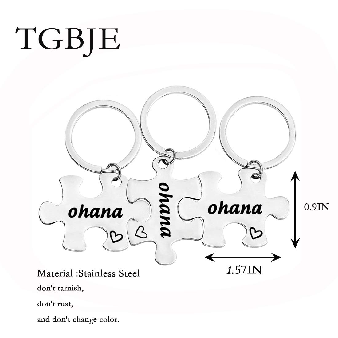 TGBJE Ohana Puzzle keychain set Ohana Means Family Keychain for Best Friend,Family (3 ohana set)