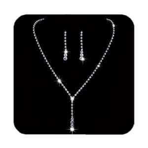 unicra bride silver bridal necklace earrings set crystal wedding jewelry set rhinestone choker necklace for women and brides (3 piece set - 2 earrings and 1 necklace)(a silver)