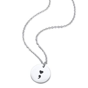 Ukodnus Heart Semicolon Disk Necklace for Depression, Anxiety, Suicide Survivors, Mental Health Awareness