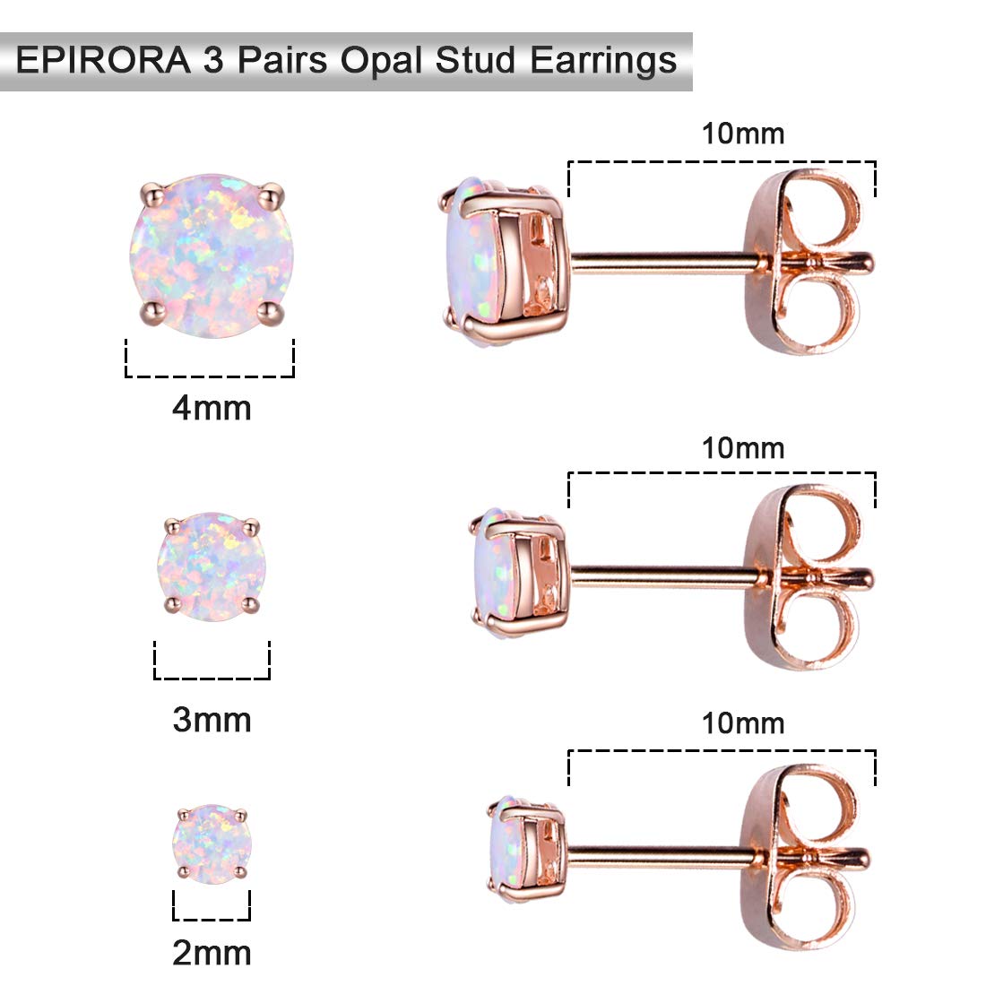 EPIRORA Sterling Silver Opal Stud Earrings for Women- Rose Gold Plated Opal Earrings Hypoallergenic Small Birthstone Earrings