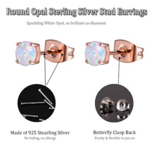 EPIRORA Sterling Silver Opal Stud Earrings for Women- Rose Gold Plated Opal Earrings Hypoallergenic Small Birthstone Earrings