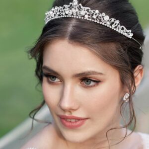 SWEETV Silver Wedding Tiaras and Crowns, Rhinestone Bridal Crown Princess Tiara Headpieces for Women and Flower Girls, Bridgerton Hair Accessories for Birthday Prom Quinceanera