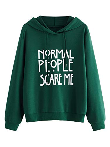 SweatyRocks Sweatshirt Women's Long Sleeve Pullover Sweatshirt Hoodie Green Letter Small